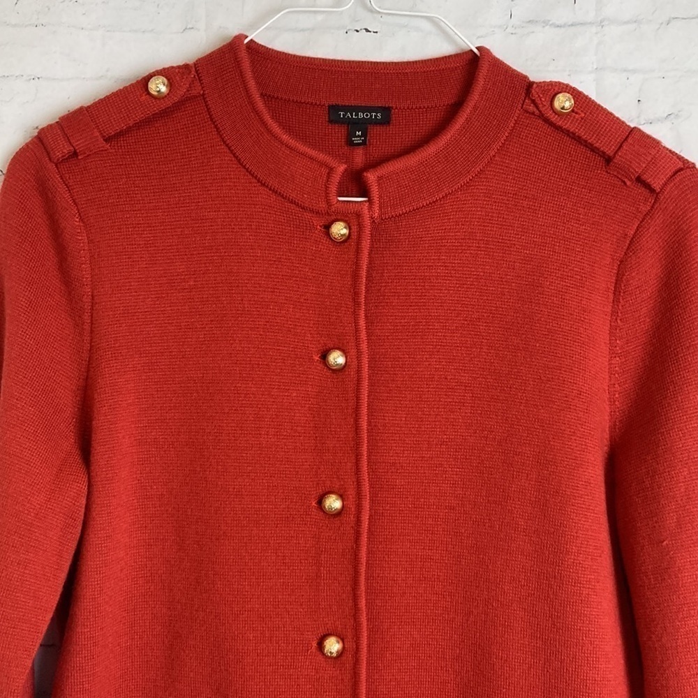 Talbots Merino Wool Blend Cardigan M Nautical Office Workwear Military Preppy - Picture 6 of 16
